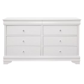 Traditional Design Bedroom Furniture 1pc Dresser of 6x Drawers Faux Alligator Embossed Fronts White Finish Wooden Furniture