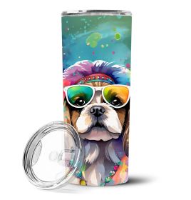 Shih Tzu Hippie Dawg Stainless Steel Skinny Tumbler Vacuum Double Walled Reusable Insulated Tumbler Travel Cup for Coffee Cocktails Gift with Lid