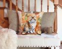 Ragamuffin Cat in Fall Leaves Throw Pillow Machine Washable, Indoor Outdoor Decorative Pillow for Couch, Bed or Patio, 14Hx14W