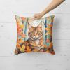 Sokoke Cat in Fall Leaves Throw Pillow Machine Washable, Indoor Outdoor Decorative Pillow for Couch, Bed or Patio, 18Hx18W