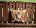 Ragamuffin Cat in Fall Leaves Throw Pillow Machine Washable, Indoor Outdoor Decorative Pillow for Couch, Bed or Patio, 14Hx14W