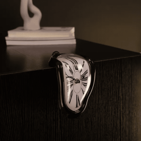 DALI Table Clock Melting Clock Wall Clock Table Decoration Holiday Christmas Gifts (Color: Black)