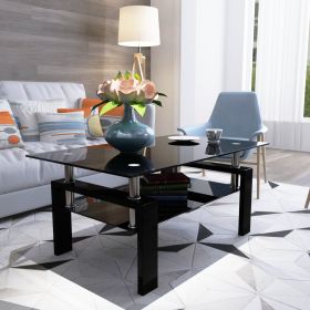 Rectangle Black Glass Coffee Table, Clear Coffee Table,Modern Side Center Tables for Living Room,Living Room Furniture (Color: as Pic)