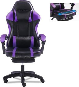 Video Game Chairs for Adults, PU Leather Gaming Chair with Footrest, 360°Swivel Adjustable Lumbar Pillow Gamer Chair (Color: Purple)