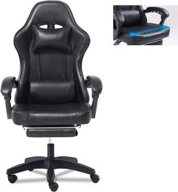 Video Game Chairs for Adults, PU Leather Gaming Chair with Footrest, 360°Swivel Adjustable Lumbar Pillow Gamer Chair (Color: Black)