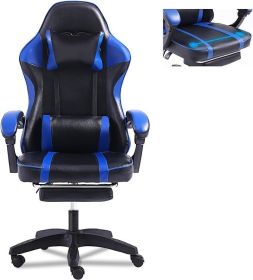 Video Game Chairs for Adults, PU Leather Gaming Chair with Footrest, 360°Swivel Adjustable Lumbar Pillow Gamer Chair (Color: Blue)