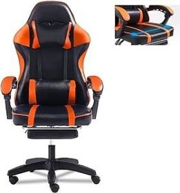 Video Game Chairs for Adults, PU Leather Gaming Chair with Footrest, 360°Swivel Adjustable Lumbar Pillow Gamer Chair (Color: Orange)