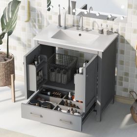 30" Bathroom Vanity with Single Sink, Combo Cabinet Undermount Sink, Bathroom Storage Cabinet with 2 Doors and a Drawer, Soft Closing (Color: Gray, Material: Solid Wood+MDF)