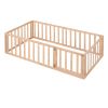 Twin Size Wood Floor Bed Frame with Fence and Door