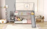 Twin over Twin Metal Bunk Bed House Bed with Slide and Staircase